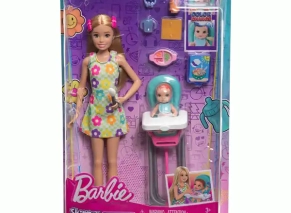 ست عروسک باربی پرستار بچه و صندلی غذا