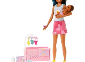 عروسک پرستار بچه باربی مو مشکی و وسایل جانبی