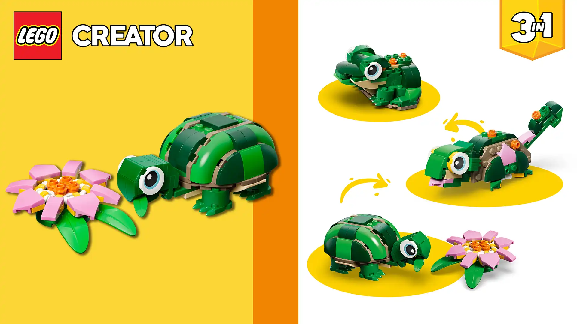 بنر دسکتاپ LEGO Creator Turtle with a Water Lily Flower 31377
