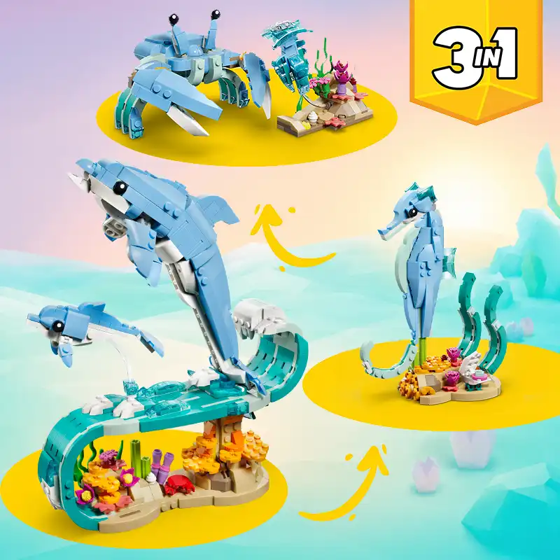 بنر موبایلی سه مدل 3 در 1 ساخته شده LEGO Creator Sea Animals: Beautiful Dolphins