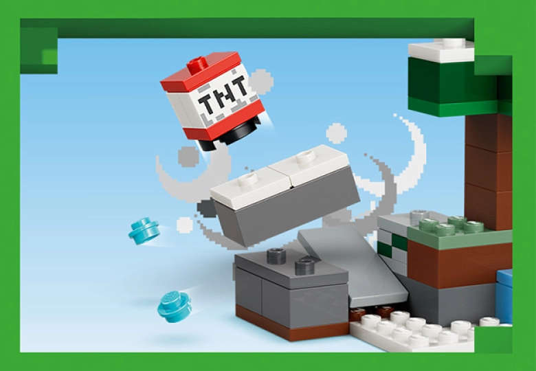عکس انفجار صخره ها با TNT در LEGO Minecraft Steve's Taiga Adventure