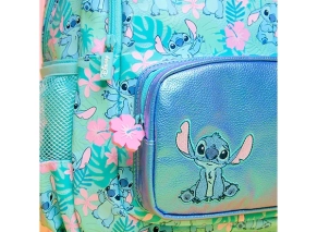 نمای روبهروی کوله پشتی اسمیگل طرح Stitch با جیب بطری آب و جای لپتاپ